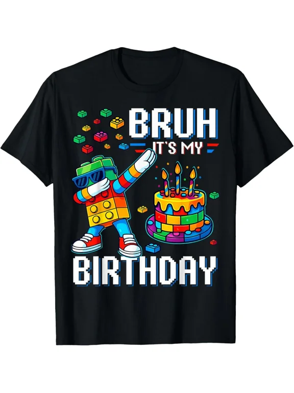 Bruh Its My Birthday Master Builder Dabbing Blocks Bricks T-Shirt Gift for Dad,