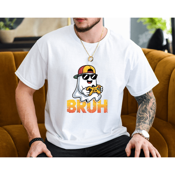 Bruh Level Halloween Ghost Mode Gaming Costume Unisex T-Shirt, up to size 3XL.