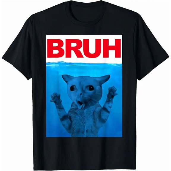 Bruh Meme Funny Saying Brother Greeting Teens Boys Bruh Cat Top Unisex T-Shirt, up to Size 5XL