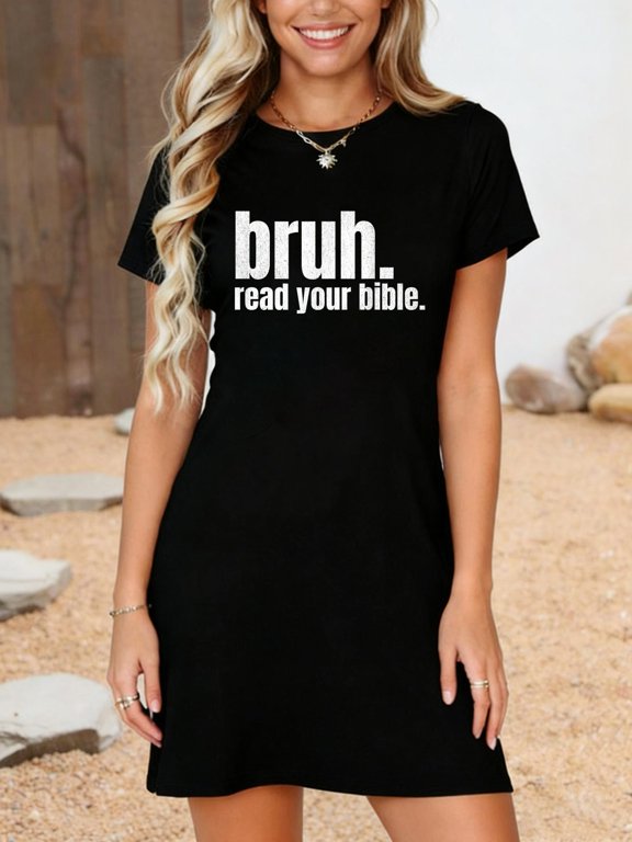 Bruh Meme Read Your Bible God Funny Modern Christian Church T-Shirt Dress Casual Summer Dress Everyday Outfit