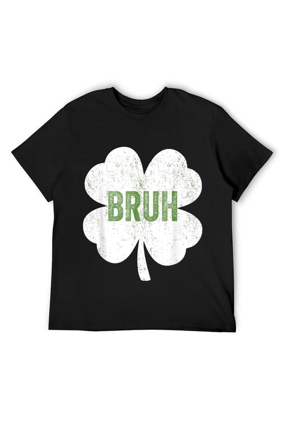 Bruh Meme Shamrock Funny St Patricks Day Teens Mens T-Shirt Black XL