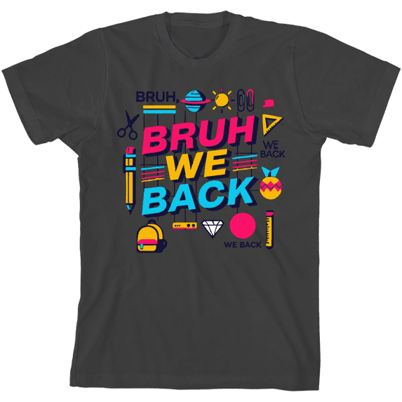 Bruh, We Back Back To School Adult Charcoal Crew Neck Short Sleeve Tee-Medium