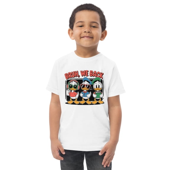Bruh We Back- Back to School T-Shirt, Daffy Duck Tee, Toddler Jersey T-shirt (White, 3)