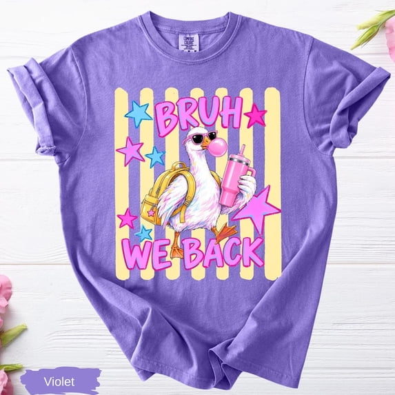 Bruh We Back Shirt | Funny Goose Back to School Tee | Teacher T-Shirt with Sunglasses & Backpack