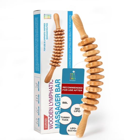 Bruizex Lipo Roller Lymphatic Massage Tool, Curved Wooden Body Massage Roller Stick for Stomach, Belly, Waist, Legs & Thighs, Wood Therapy Massager