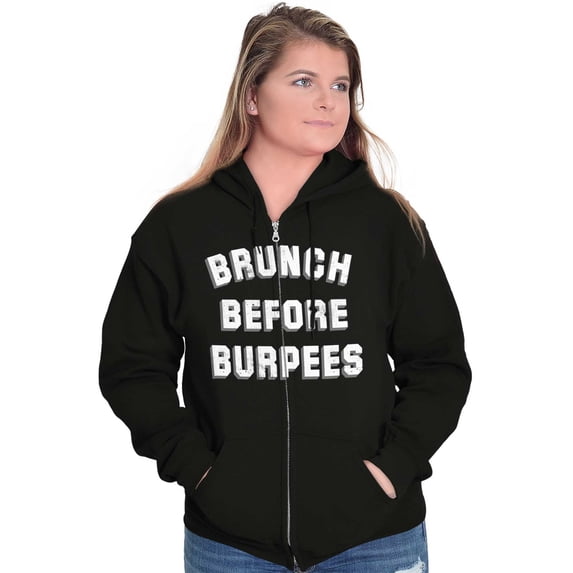 Brunch Before Burpees Funny Workout Womens Plus Size Graphic Zipper Hoodie Brisco Brands 2X