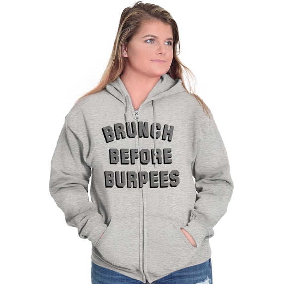 Brunch Before Burpees Funny Workout Womens Plus Size Graphic Zipper Hoodie Brisco Brands 4X