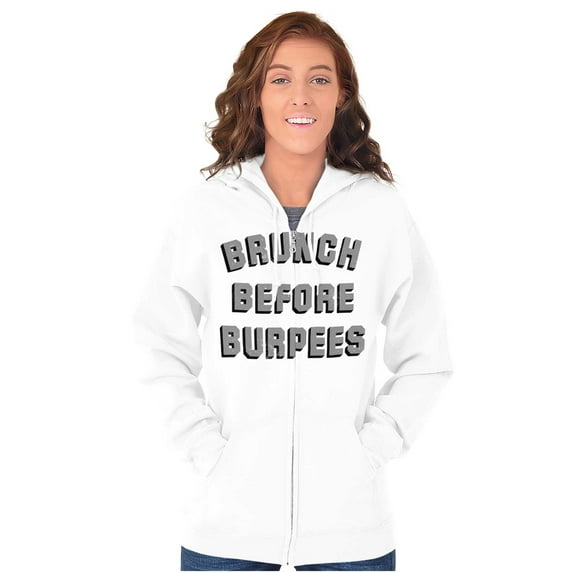 Brunch Before Burpees Funny Workout Womens Plus Size Graphic Zipper Hoodie Brisco Brands 5X