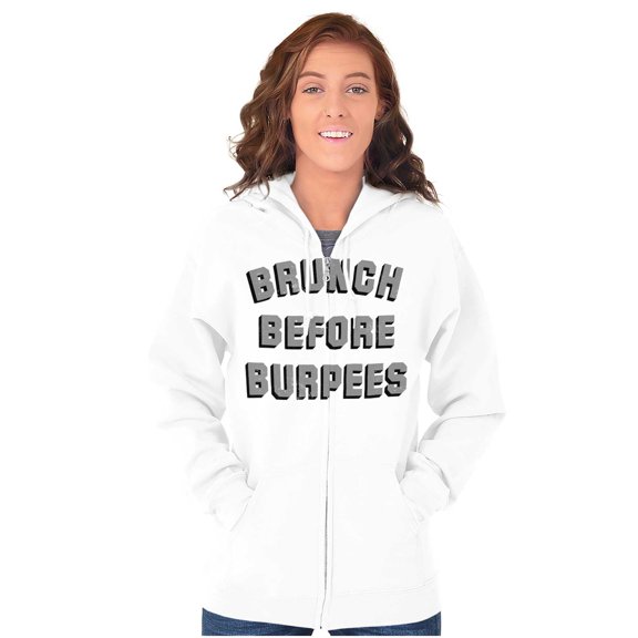 Brunch Before Burpees Funny Workout Zip Hoodie Sweatshirt Women Brisco Brands L