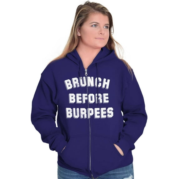Brunch Before Burpees Funny Workout Zip Hoodie Sweatshirt Women Brisco Brands L