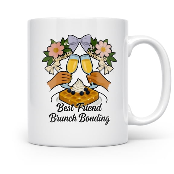 Brunch Bonding - 11oz mug for two friends and cozy morning moments with papercut florals - 11 oz White Ceramic