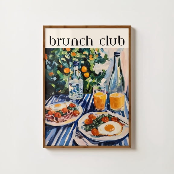 Brunch Club Food Print Breakfast Dining Print Dinner Table Print Fried Egg Print Mediterranean Wall Art Italian Food Print Kitchen Wall Art Home Decor #941, Unframed Canvas Size 8x12
