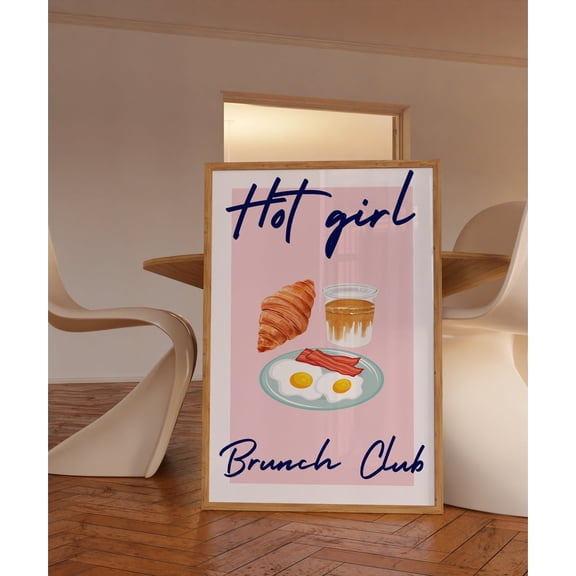 Brunch Club Wall Art Pink Cute Poster Print Retro Aesthetic Breakfast Kitchen Trendy Funky Posters, Unframed Paper Poster 8x10in