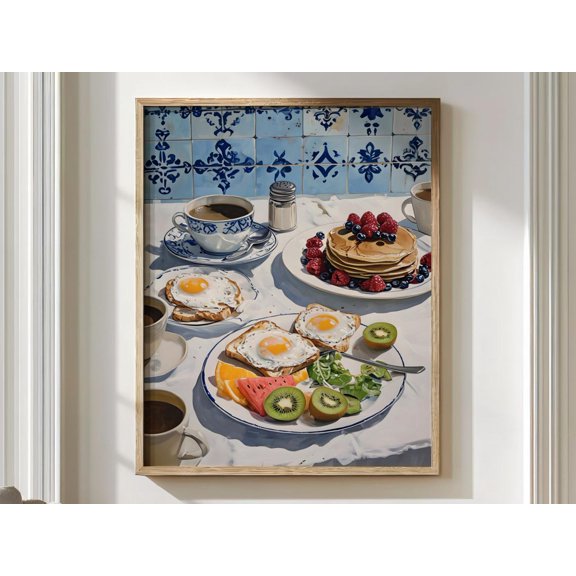 Brunch Holiday Kitchen Mediterranean Breakfast Pancake And Coffee Decor For Airbnb Cafe Foodie Fine Art, Unframed Canvas
