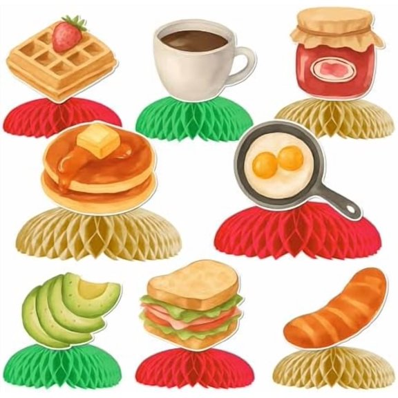 Brunch Party Decorations 8Pcs Brunch Honeycomb Centerpieces Breakfast Food Table Centerpieces Double-Sided Printing for Boy Girl Let's Brunch Baby Shower Bridal Shower 1st 2nd Birthday Party Supplies