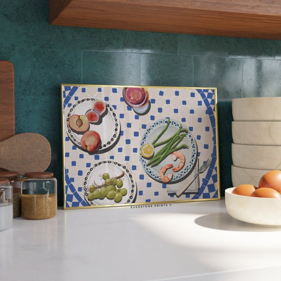 Brunch Table Poster | Kitchen Wall Art, Food Art Prints, Food Illustration, Trendy Kitchen Art, Retro Food Art, Kitchen Poster, Food Drawing, Stretched Canvas 8x10in