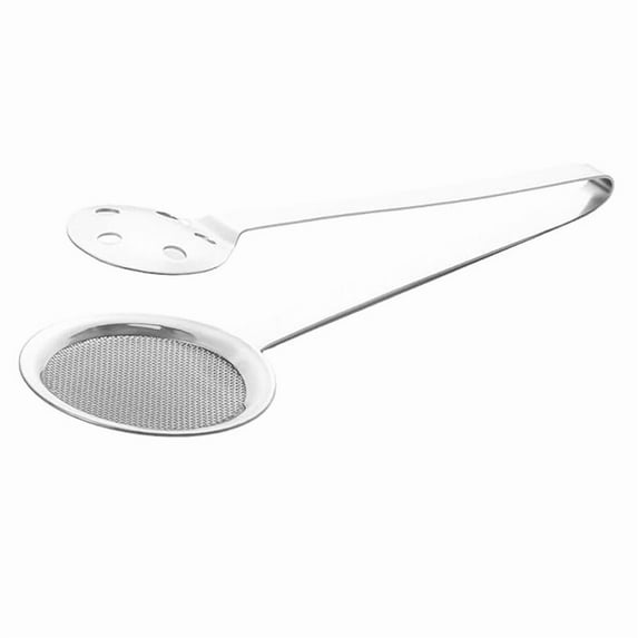 Brunchy 2 in 1 Stainless Steel Deep Fry Strainer and Filter Spoon Set with Clip, Multi-Functional Strainer Pot, Restaurant Kitchen Equipment, 26 x 9 x 2 CM Snack Fryer Serving Tong