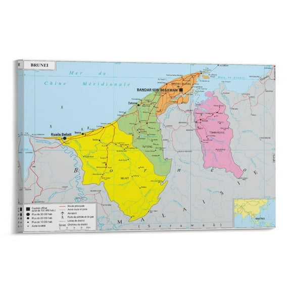 Brunei Map Posters Painting On Canvas Wall Art Poster Scroll Picture Print Living Room Walls Decor Home Posters 12x18inch(30x45cm)