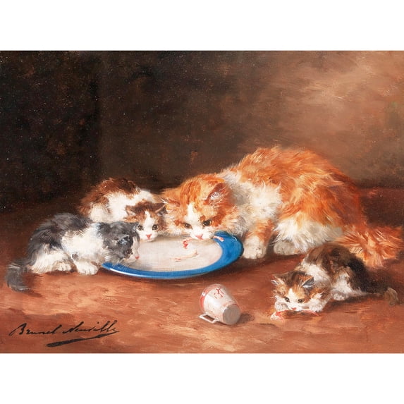 Brunel-neuville Mother Cat Kittens Painting Extra Large Art Print Wall Mural Poster Premium XL