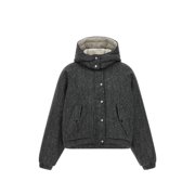 Brunello Cucinelli Dark Grey Cropped Boxy Textured Jacket Women's
