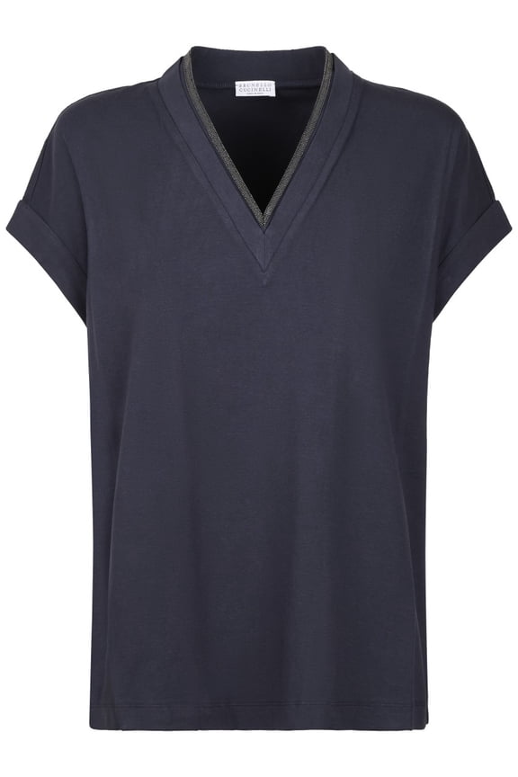Deep V-Neck T-Shirt With Metallic Trim (Women's)