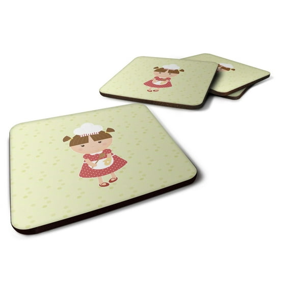 Brunette Baker on Green Foam Coaster Set of 4