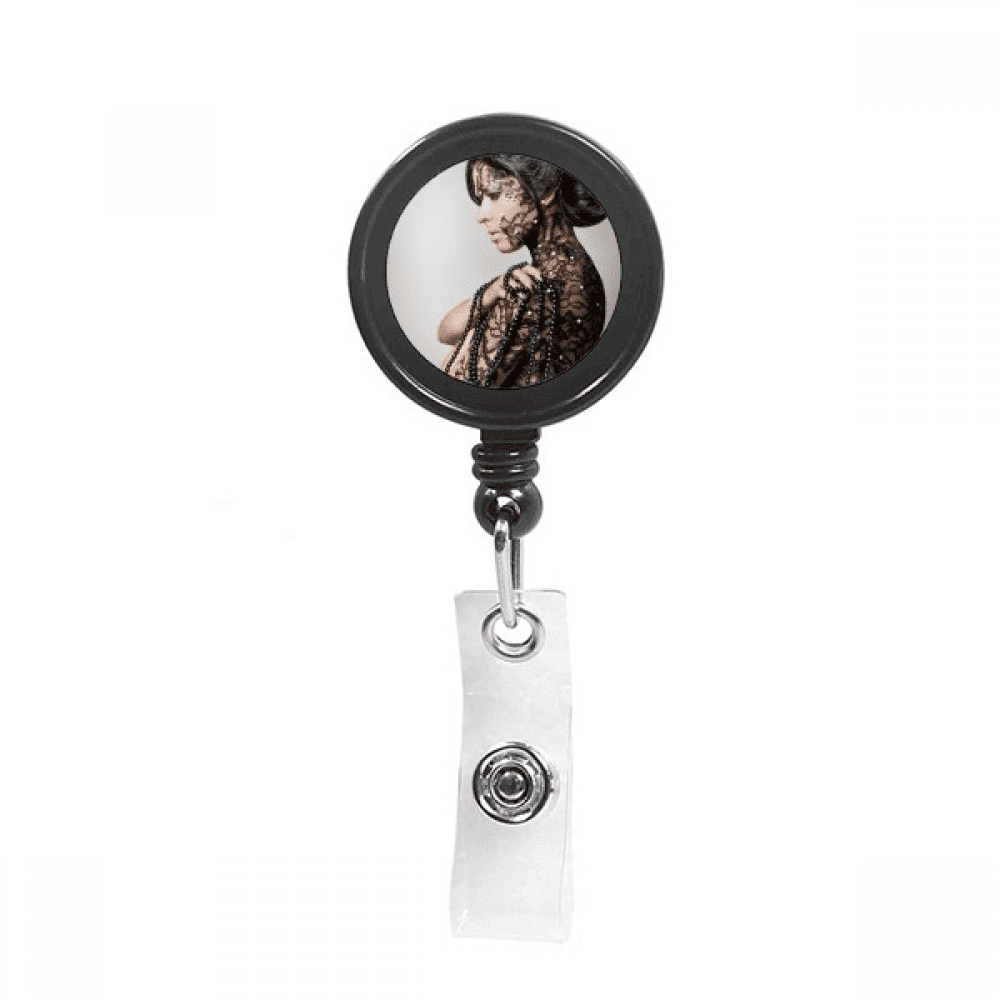 Brunette Beauty Body Gal Retractable Keychain Badge Holder ID Badge