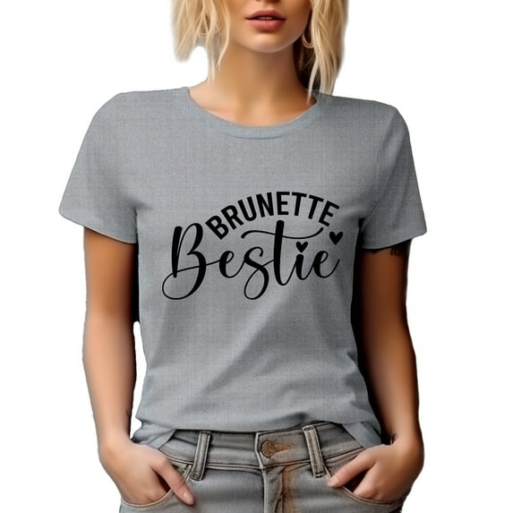 Brunette Bestie, Best Friend or Girl Friendship Themed, Heather Grey T-Shirt, Large