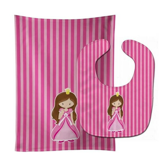Brunette Girl Princess Baby Bib & Burp Cloth