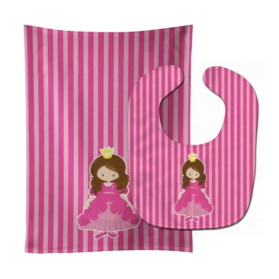 Brunette Girl Princess Grace Baby Bib and Burp Cloth