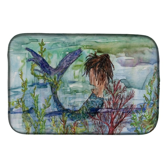 Brunette Mermaid Coral Fantasy Dish Drying Mat
