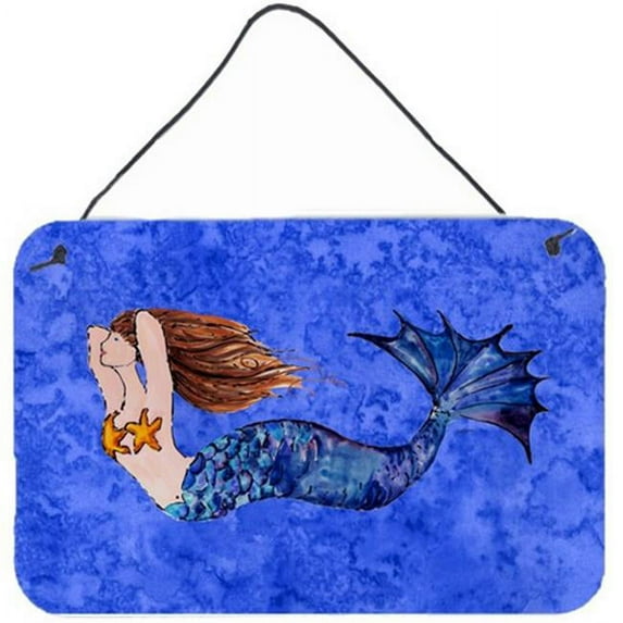 Brunette Mermaid On Blue Wall and Door Hanging Prints