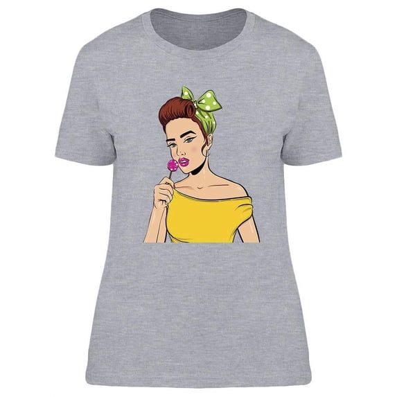 Brunette Woman With Lollipop T-Shirt Women -Image by Shutterstock, Female Large