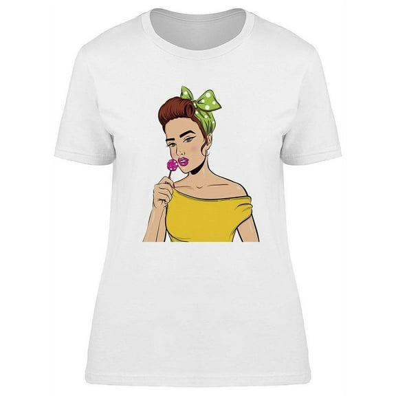 Brunette Woman With Lollipop T-Shirt Women -Image by Shutterstock, Female Medium
