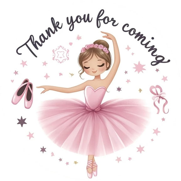Brunnette Ballerina Thank You Stickers for Party Favors, Bags, Boxes - 24pcs, Ballet Party Favors Decor, Dancing Baby Shower Celebration, Birthday Supplies, Pink Girl Toddler