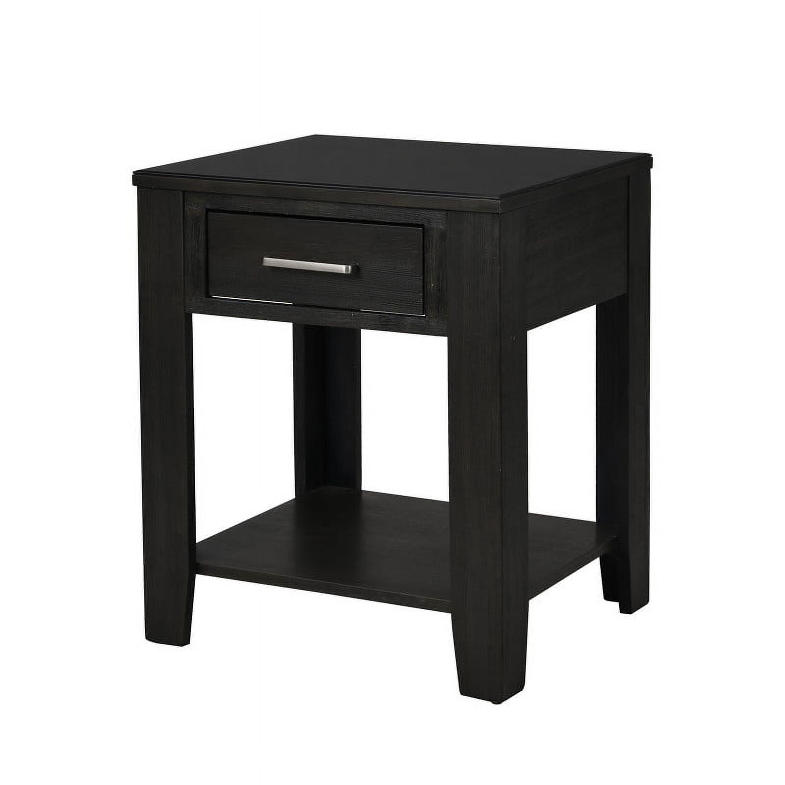 Bruno Black Wooden End Table with Metal Drawer Handle