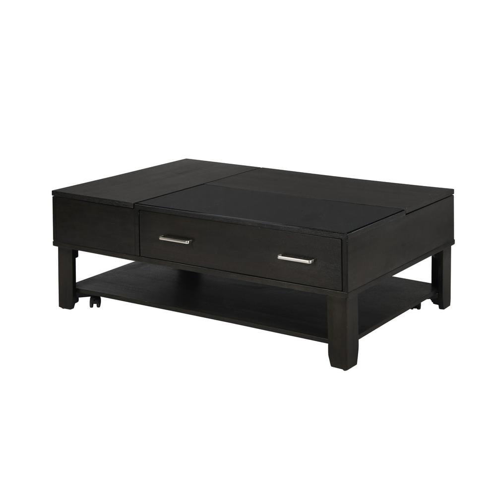 Ash Gray Wooden Lift-Top Coffee Table with Glass Insert and Storage