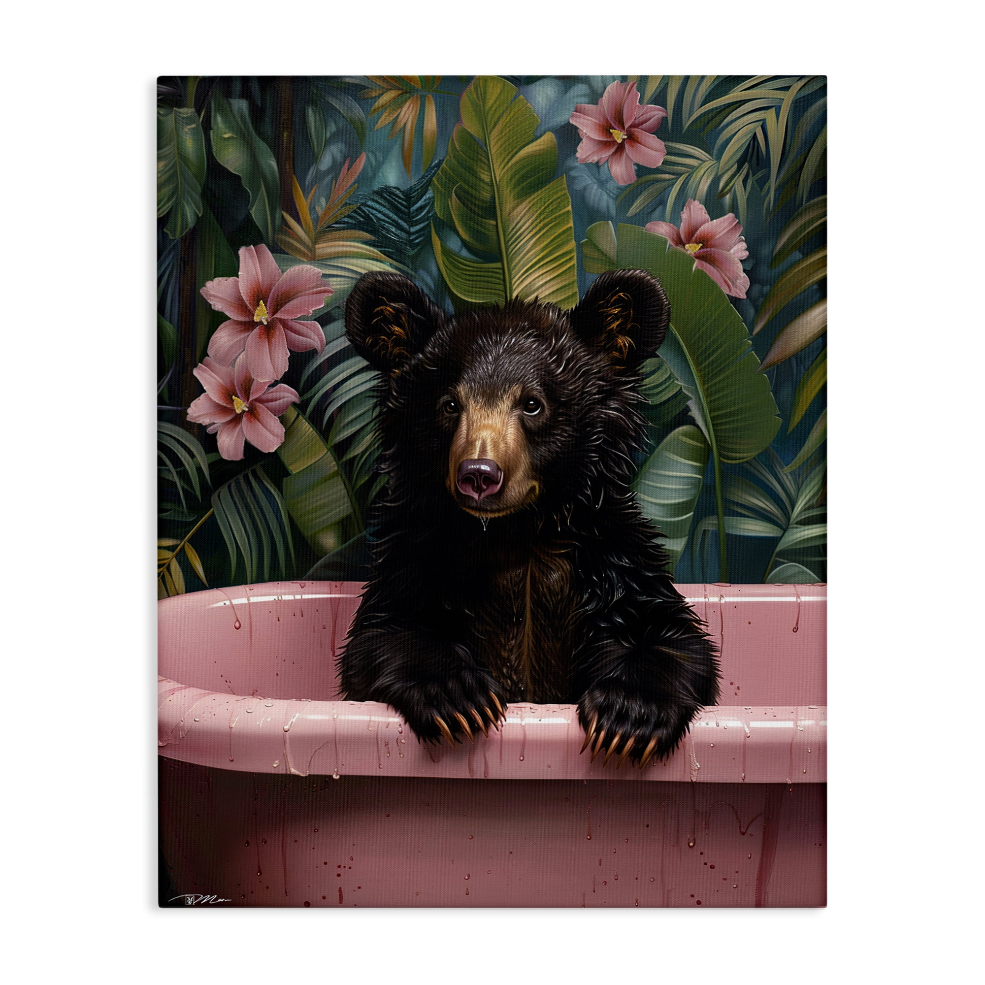 Bruno Bear in Pink Tub Canvas Wall Art, design by Momart