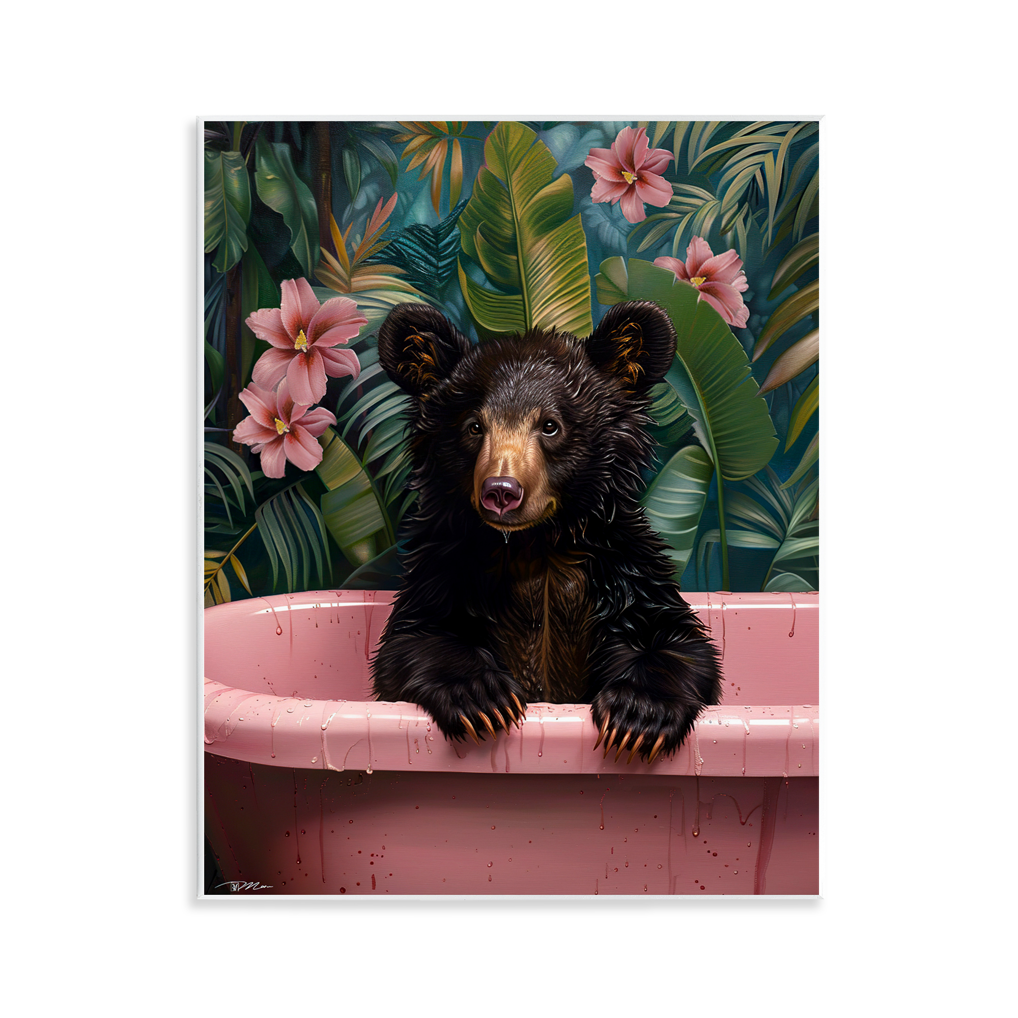 Bruno Bear in Pink Tub Wall Plaque Art, design by Momart