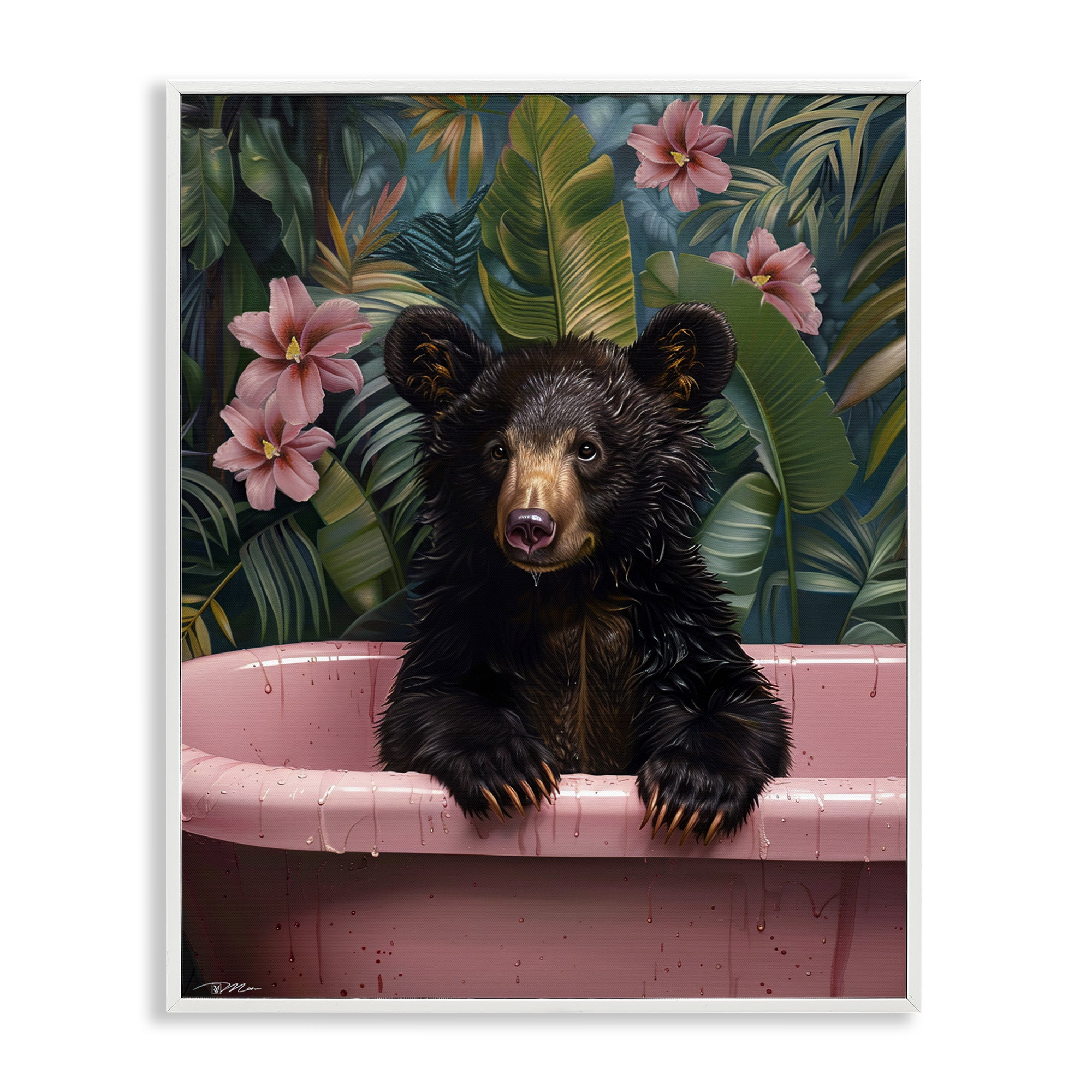 Bruno Bear in Pink Tub White Framed Giclee Art, design by Momart