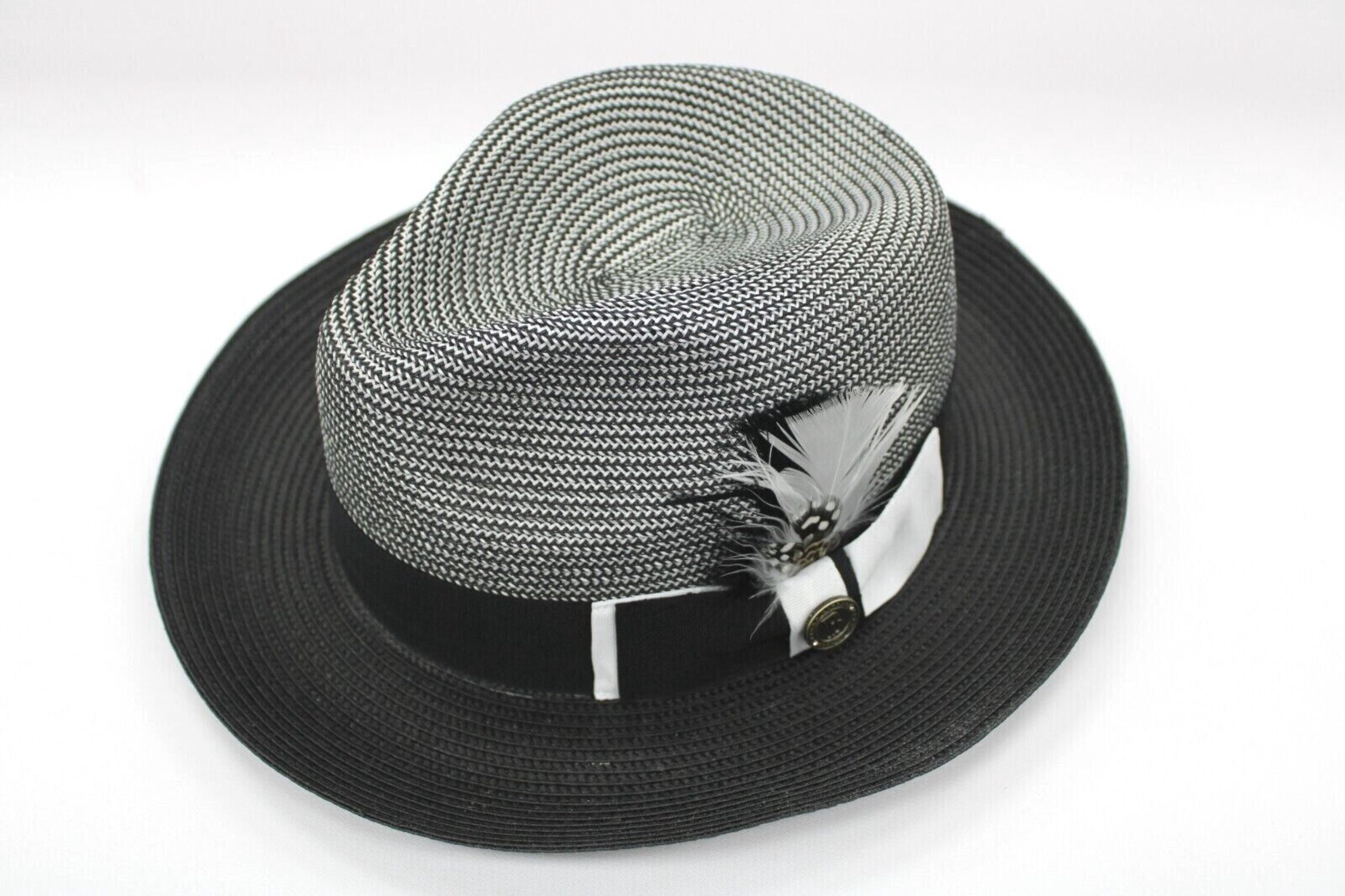 Men's Bruno Capelo Fedora 100% Poly Braid Black and White GE-380 ...