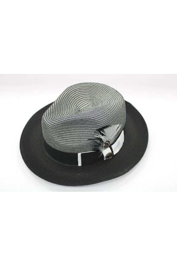 Men's Bruno Capelo Fedora 100% Poly Braid Black and White GE-380