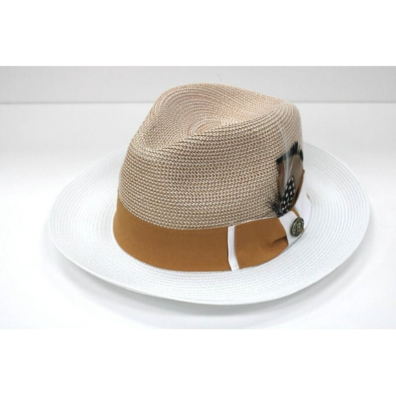 Men's Bruno Capelo Fedora 100% Poly Braid Gold and White GE-382