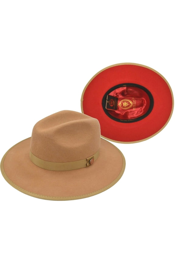 Bruno Capelo Men's Hat Acorn with Red Wide Stiff Brim Wool Fedora Monarch MO-202