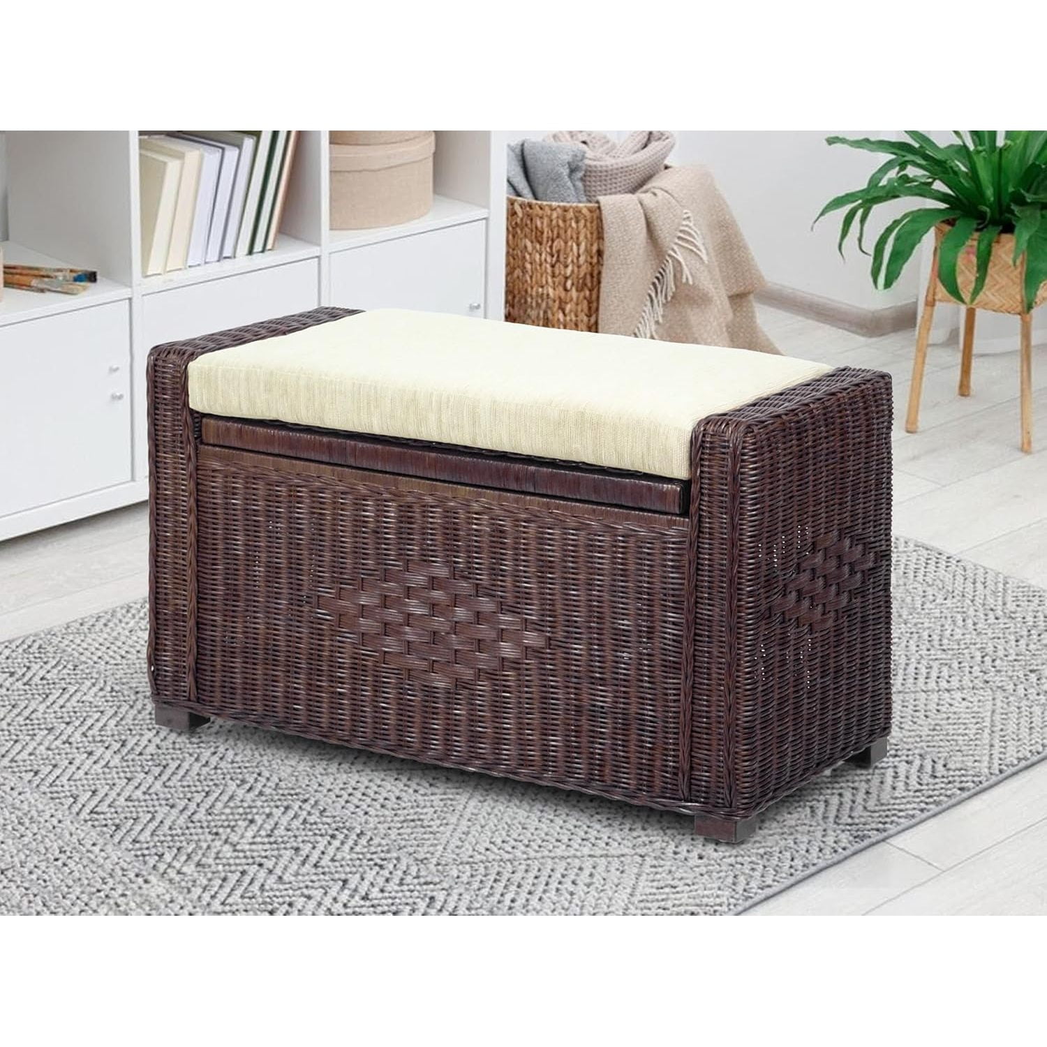 Bruno Handmade 32 Inch Rattan Wicker Chest Storage Trunk Organizer ...