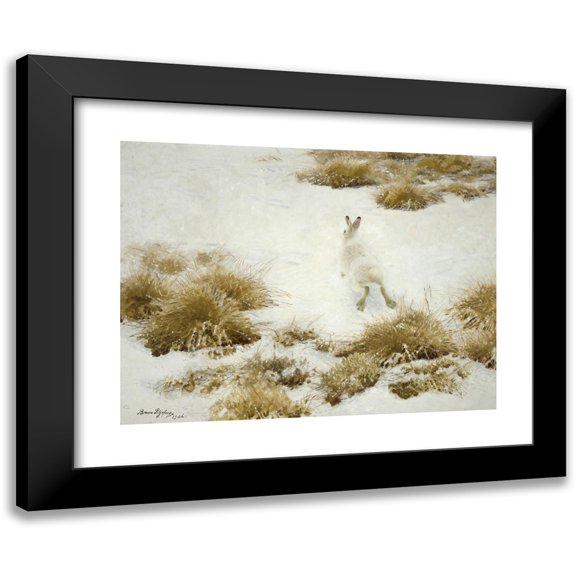 Bruno Liljefors 18x15 Black Modern Framed Museum Art Print Titled - Winter Hases Among Tuvor (The Snow Hare) (1906)