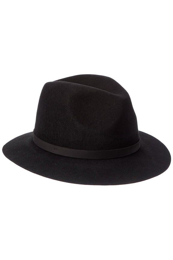 Leather Band Wool Fedora, os, Black