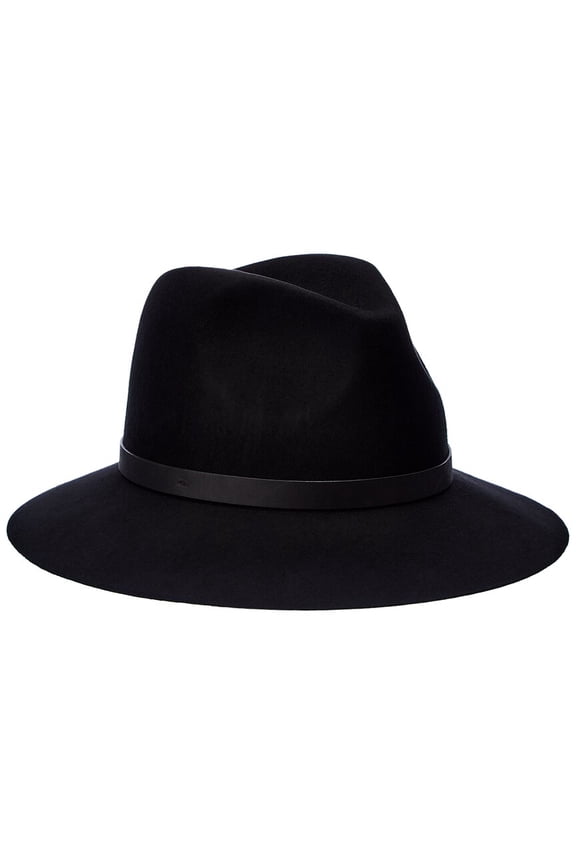 Leather-Trim Wool Felt Fedora, Black