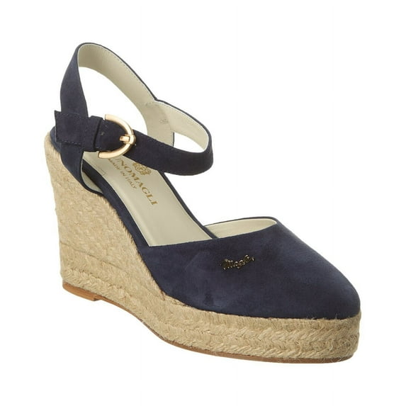 Bruno Magli Mares Suede Wedge Sandal, 7, Blue