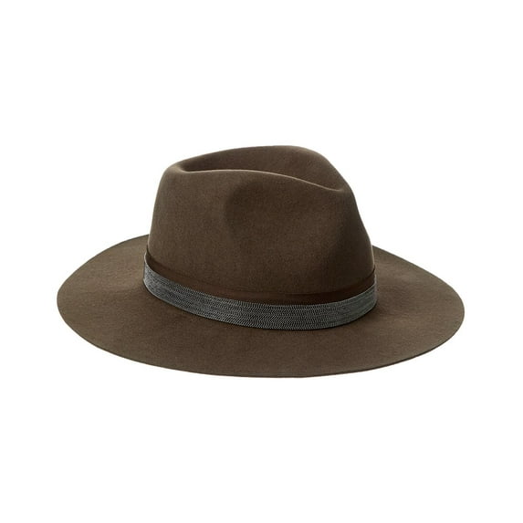 Bruno Magli Micro Ball Chain Leather-Trim Wool Felt Fedora, Brown